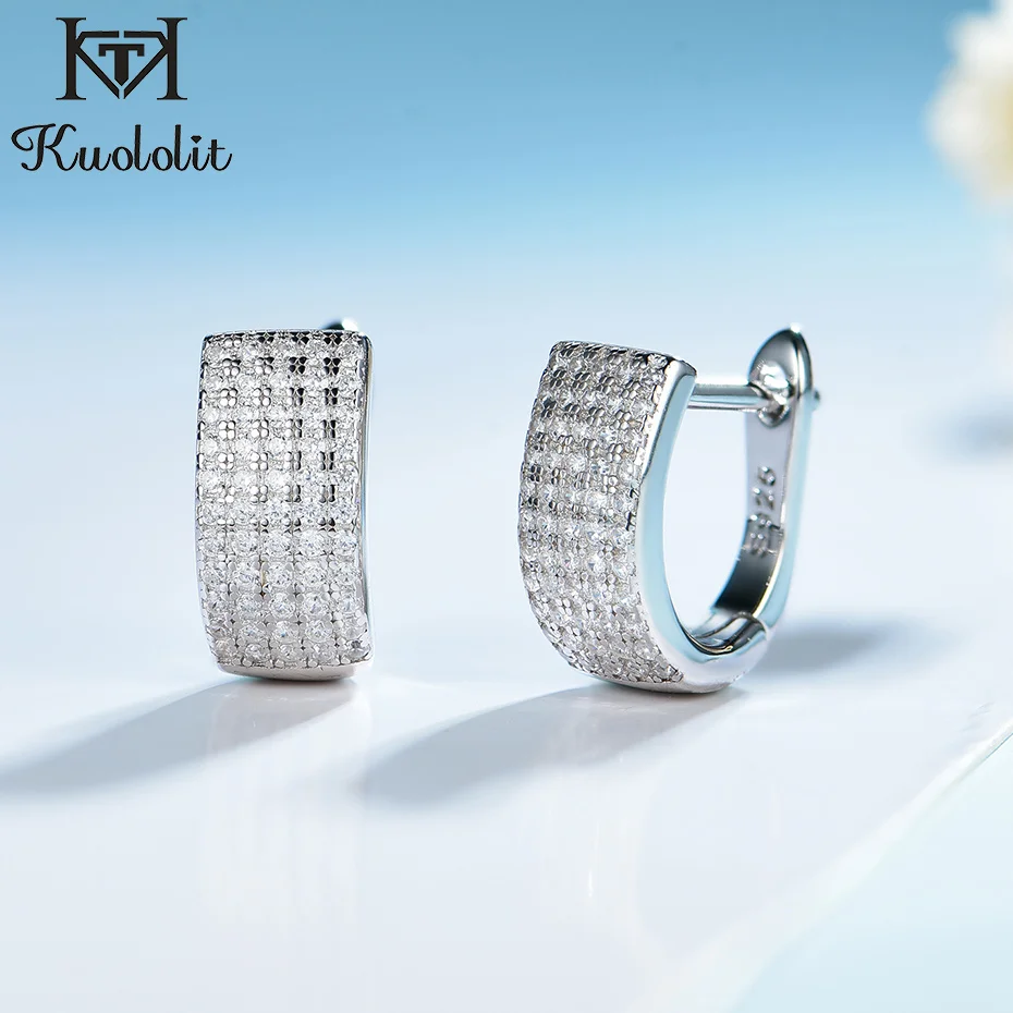 Женские серьги кольца с цирконием kuoolit однотонные свадебные из стерлингового