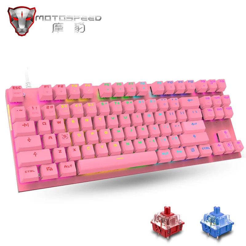 

Pink 87 Key Motospeed CK82 RGB Mechanical Keyboard Mix LED Backlight Anti-Ghosting USB Wired Gaming Keypad For PC Computer Gamer