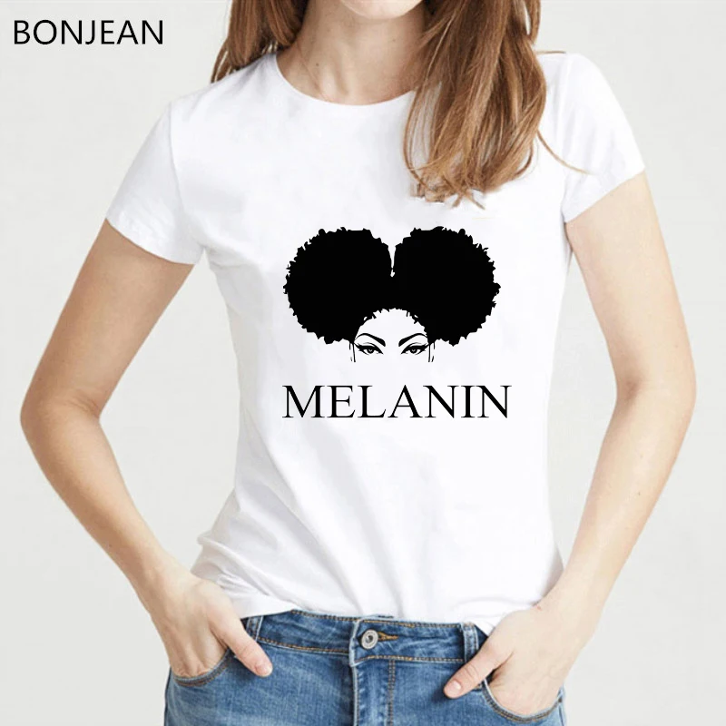 52470 Melanin Poppin' для женщин Футболка femme harajuku Melanin Poppin рубашка vogue черная футболка с принтом для девочек летние топы одежда tumblr - Цвет: 52470