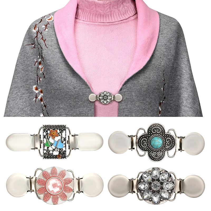 

Metal Suspender Brooches Vintage Sweater Shawl Clip Dresses Cardigan Collar Clip Flower Patterns Women Girls Cardigan Clip