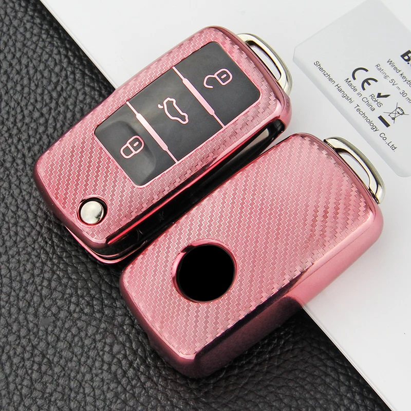 Чехол для автомобильного ключа из углеродного волокна TPU VW Tiguan Golf Passat Polo рычаг