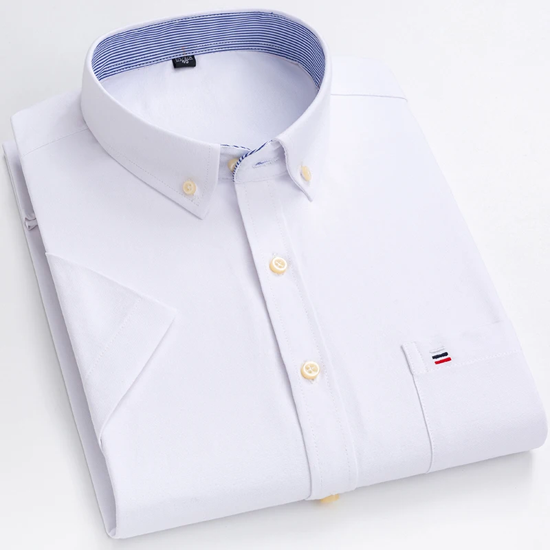 S~7xl Cotton Shirts for Men Short Sleeve Summer  Plus Size Plaid Shirt Striped Male Shirt Business Casual White New Regular Fit