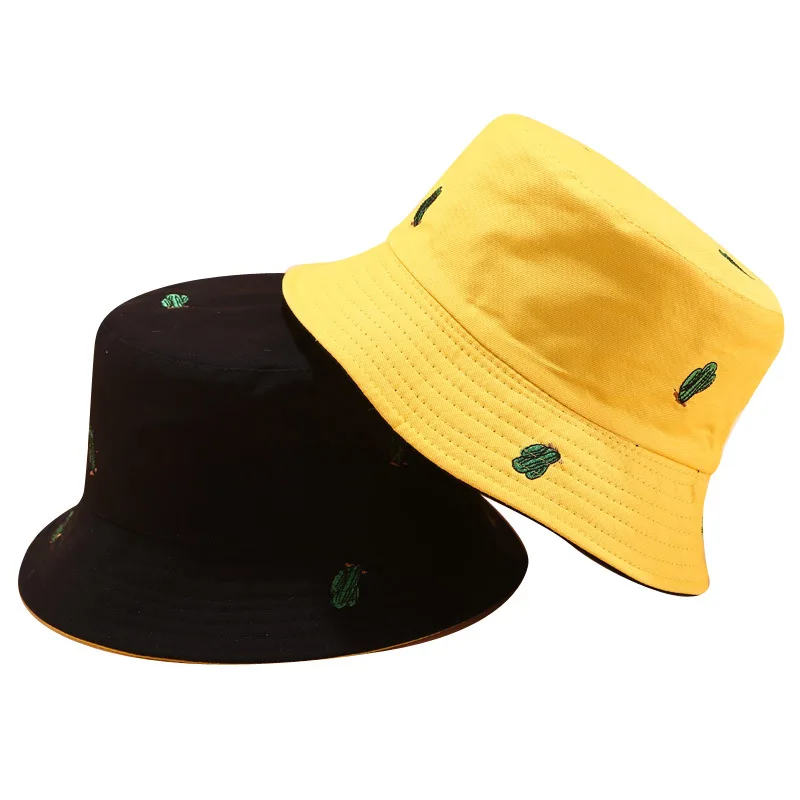 

Women Bucket Fishing Hats Embroidery Cactus Daisies Cap Double-Sided Wear Lady Fisherman Hat Panama Casual Hat For Women Gifts