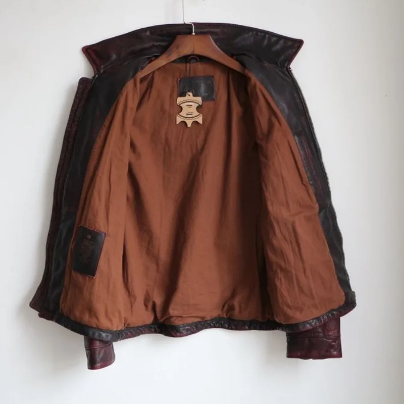 

Mens Autumn Vintage New Epaulet Embroidery 100% Real Sheepskin Jacket Military Outwear Coat Motorcycle Genuine Leather Jacket