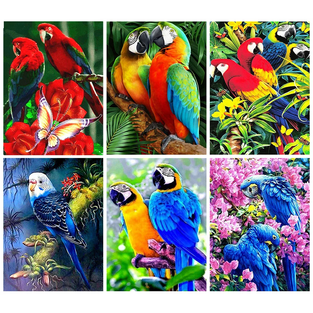 

5D Full Square Diamond Painting Parrot Couple Mosaic Diamond Embroidery Complete Kit Birds Animal DIY Wall Paintings