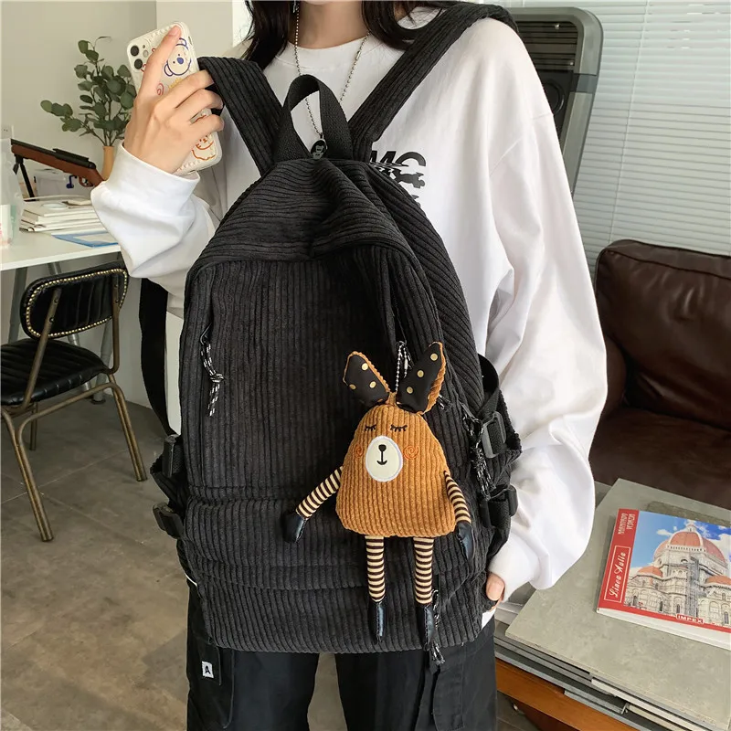 fashion women corduroy backpack pure color stripe harajuku school bag teenage luxury girl backpack female cute bagkpack mochila free global shipping