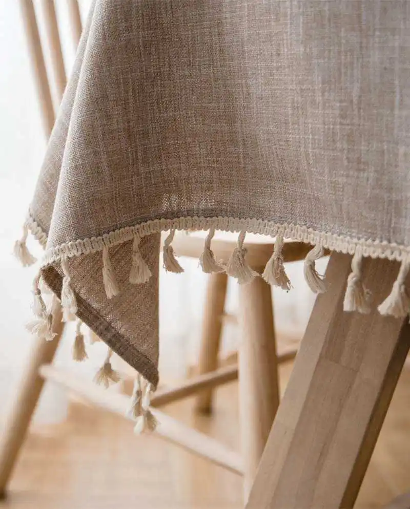 

Tassel Plaid Decorative Linen Tablecloth Oilproof Thick Rectangular Wedding Dining Table Cover Coffee Grey Tea Table Cloth