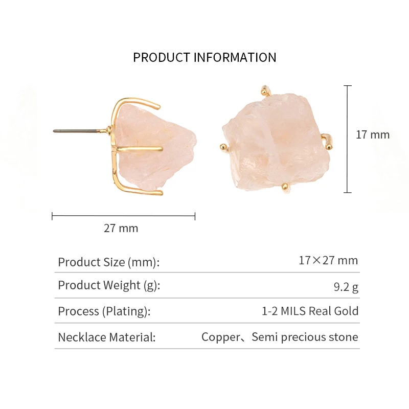 

Jaeeyin 2020 Earrings Natural Rose Stone Crystal Mineral Raw Pink Stone Vintage Gold Color Geometric StatementAccessory Gift