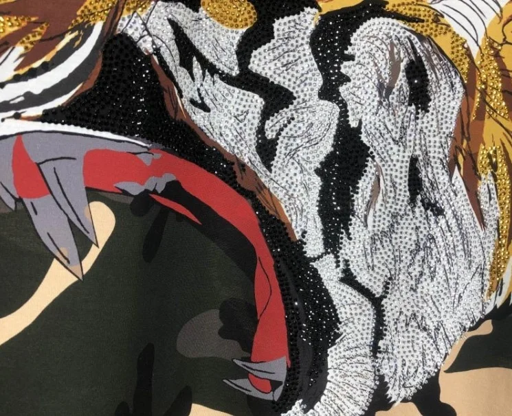 

new fashion famous brand cotton tee t shirts camouflage tiger letter flower floral print diamond for men