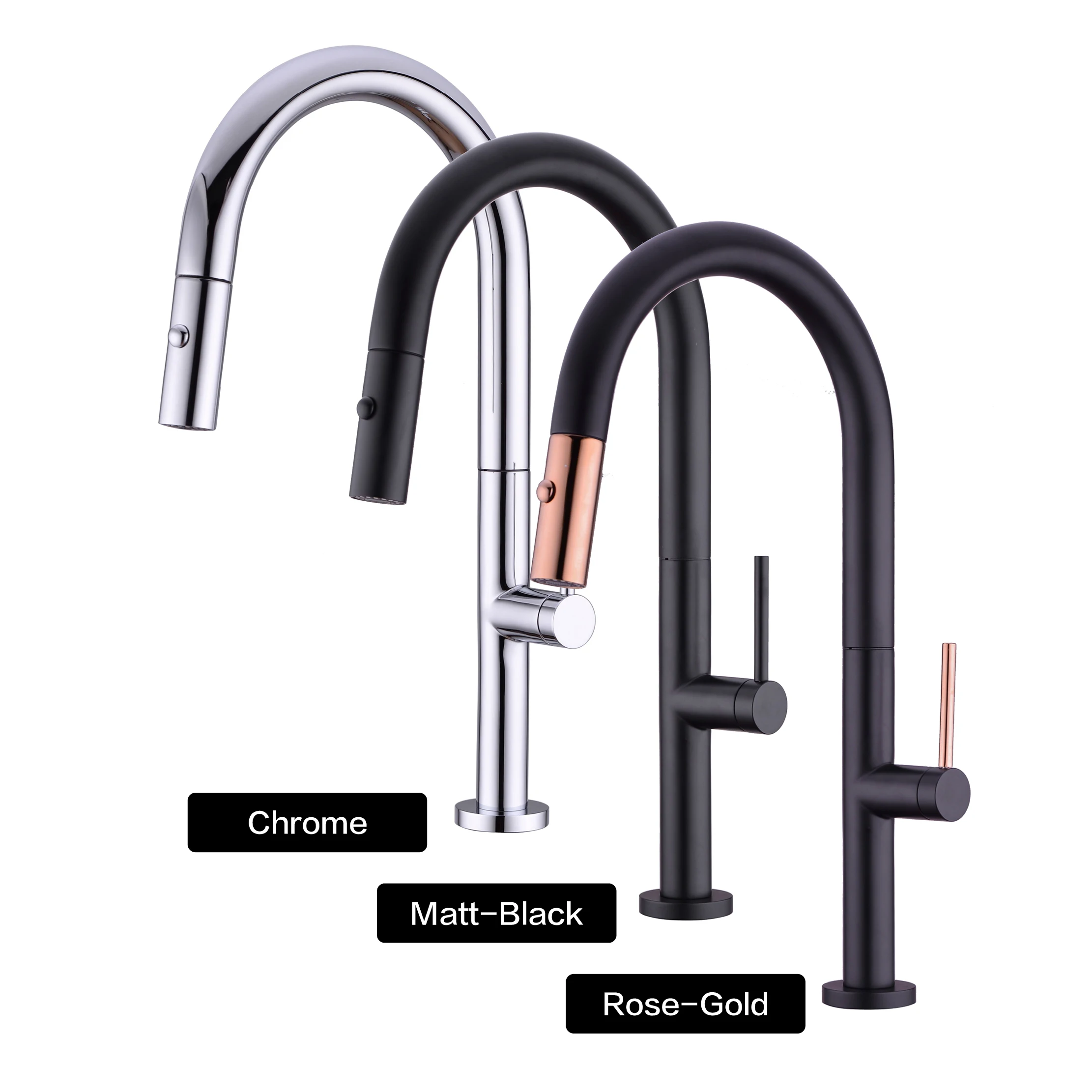 

Modern simple single handle brass pull-out kitchen faucet Black Rotary sink faucet