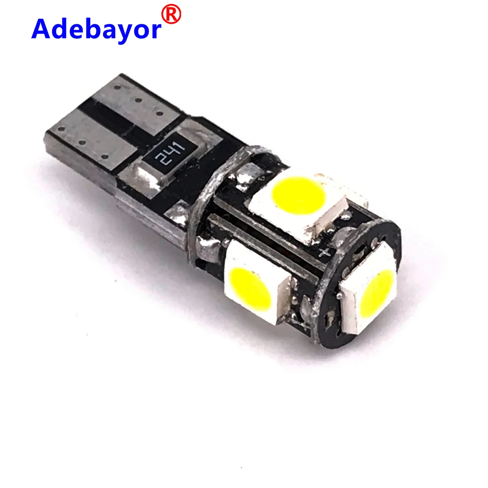 Автомобильная светодиодная лампа t10 canbus 5smd 5050 led 5 smd 3 чипа w5w с клиновидным цоколем