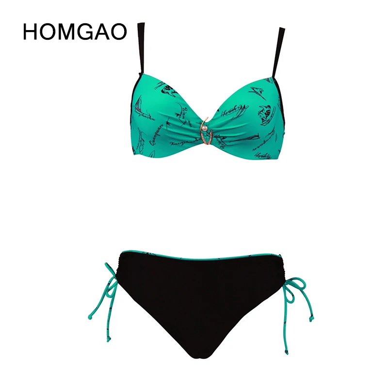HOMGAO сексуальный купальник с V-образным вырезом винтажный принт бикини на