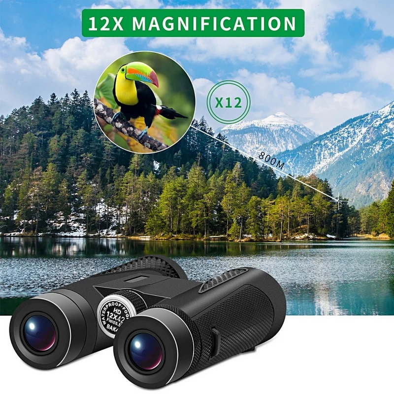 Бинокль для взрослых и детей 12x42 компактный охотничий бинокль с прозрачным