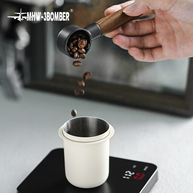 Cuchara medidora de MHW-3BOMBER MIO, herramientas de acero inoxidable y madera maciza para Barista, accesorios para m&aacute;quina de caf&eacute;, Latte, Espresso, Lungo, 8g-3