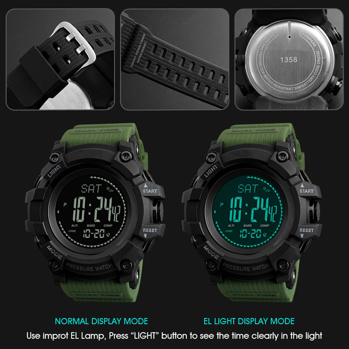 

Mens Sports Watches Hours Pedometer Calories Digital Watch Altimeter Barometer for Compass Thermometer Weather Men Watch