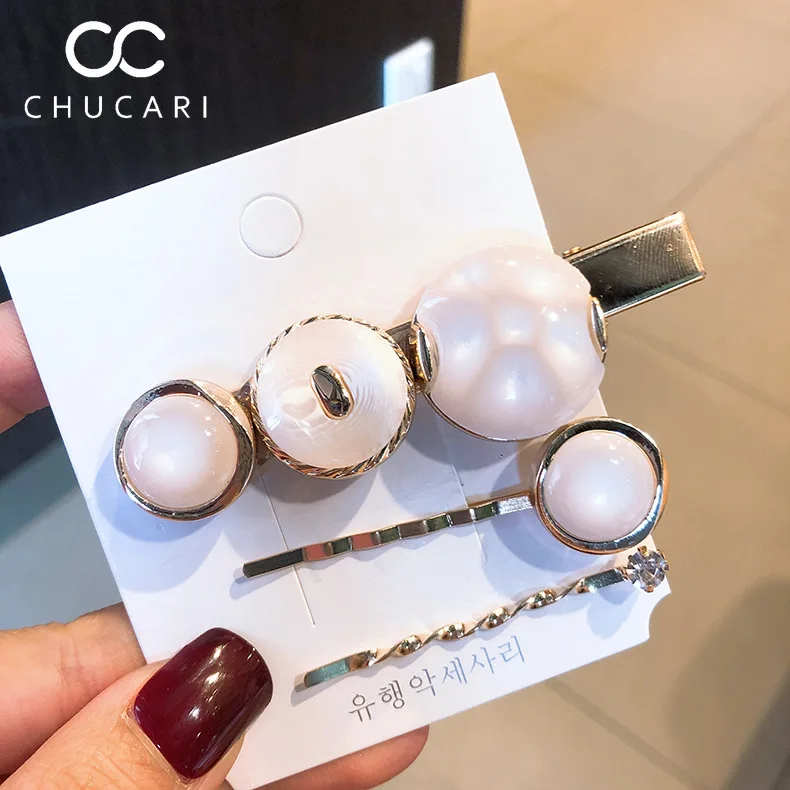 FGHGF Новинка 3 шт./компл. металлическая заколка для волос с красным жемчугом