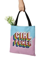 fully printed tote bag with zipper colorful pattern girl power women shopper bag quality girl school storage book shoulder bag