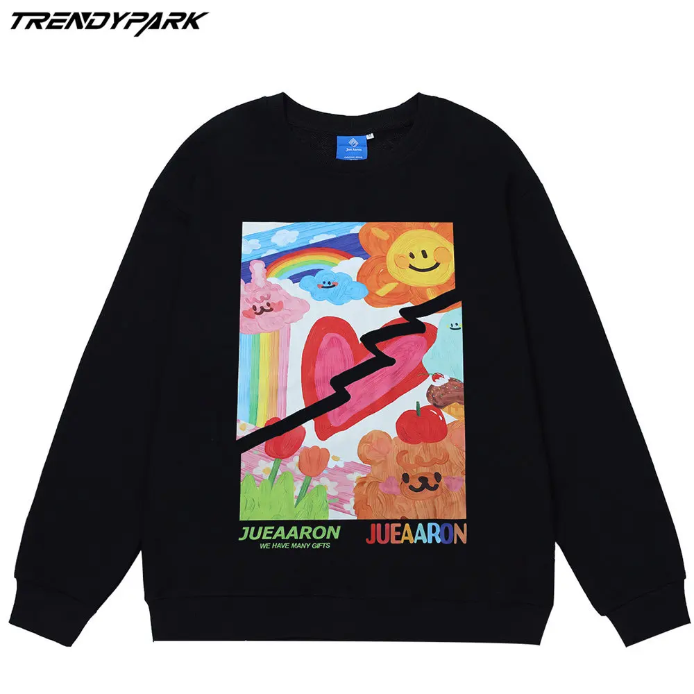 

Men's Hoodies Sweatshirts Kids Drawing Painting O-Neck Harajuku Oversized Cotton Tops Streetwear Fashion Men Clothing