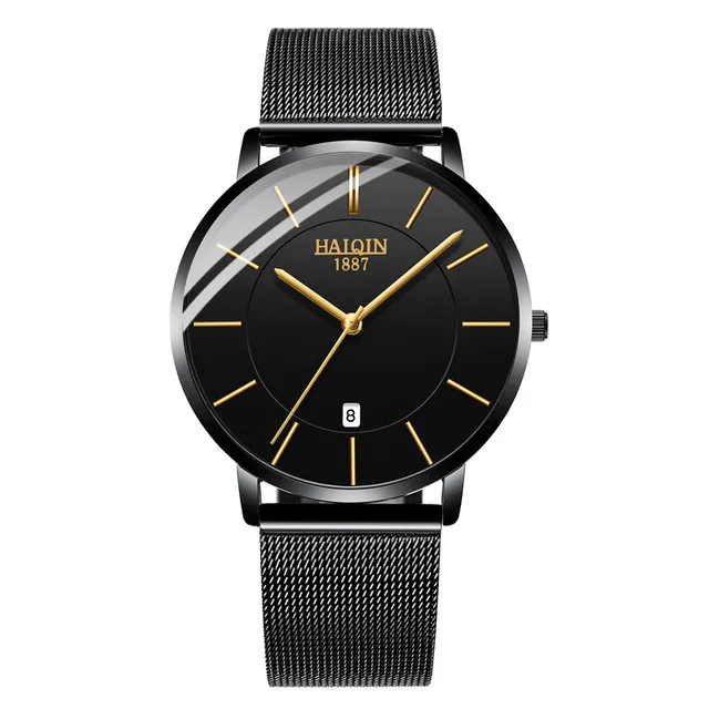8705 black Новинка HAIQIN Модные кварцевые мужские часы лучший бренд класса люкс военные спортивные часы мужские наручные часы с сетчатым ремешком Relogio Masculino - Цвет: 8705 black