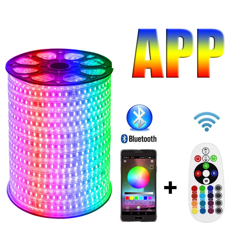 Светодиодная лента 220 В RGB приложение Bluetooth контроль 1600 Вт цвет наружный