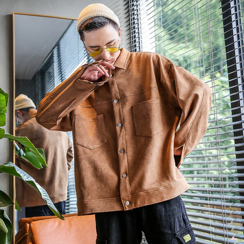 Мужская свободная куртка из оленьей кожи уличная бомбер мужская верхняя одежда в