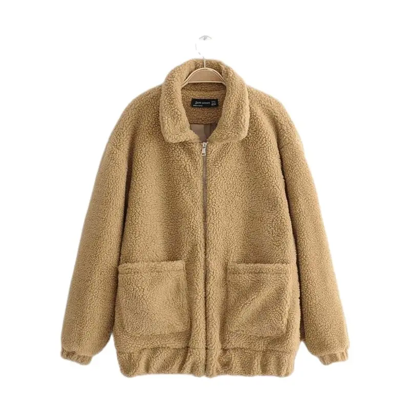 

New Autumn Winter Faux 2021 Coat Women Casual Warm Soft Zipper Fur Jacket Plush Overcoat Pocket Plus Size Teddy Female NZ0019