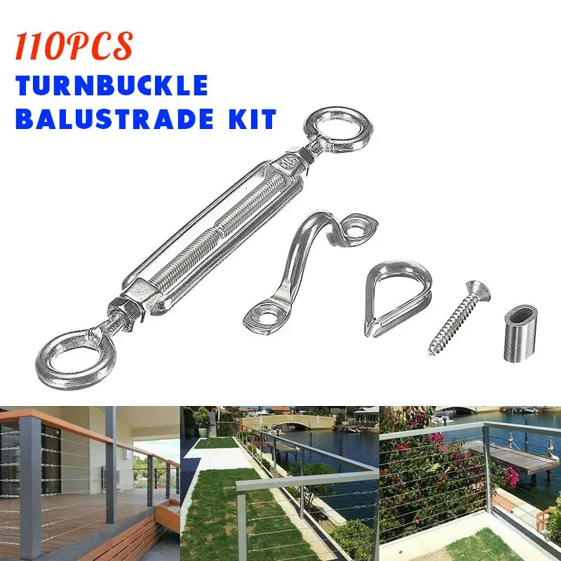 

110Pcs/Set Stainless Steel G316 Balustrade Turnbuckle Kit Wire Handrail Cable DIY Stainless Steel G316 Balustrade Turnbuckle Kit