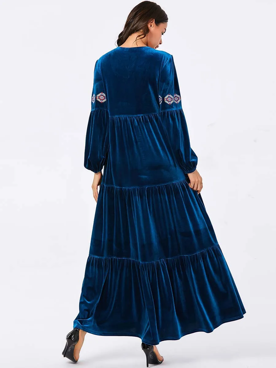 Марокканское платье Кафтан Мусульманская одежда Большие размеры Осенне зимнее