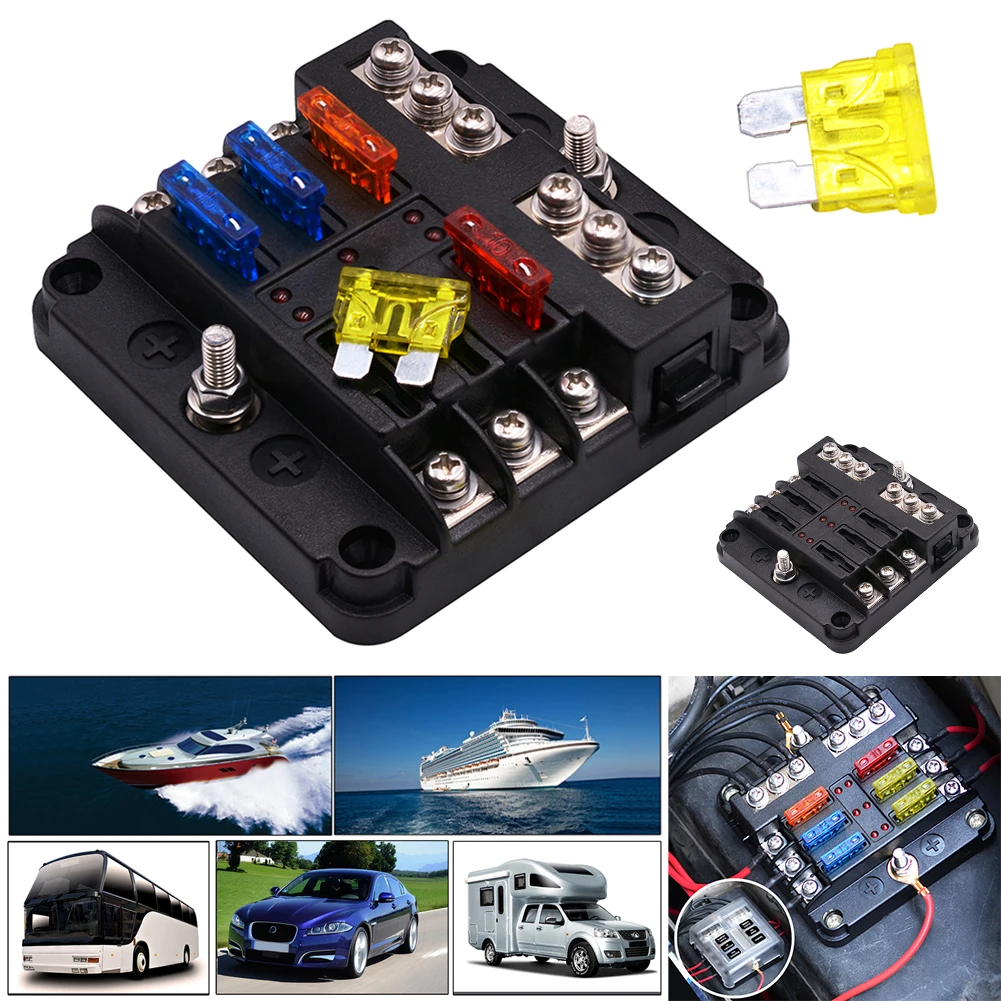 

6 Way Blade Fuse Holder Box Block Bag 12V/24V Car Truck Boat Marine Bus RV Van