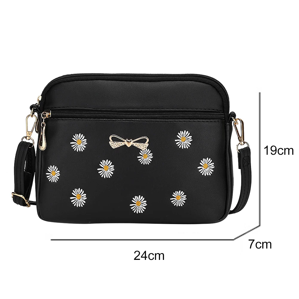 

Youth Ladies Simple Versatile Bag Casual Women Leather Shoulder Bags Portable Daisy Embroidery Crossbody Handbags
