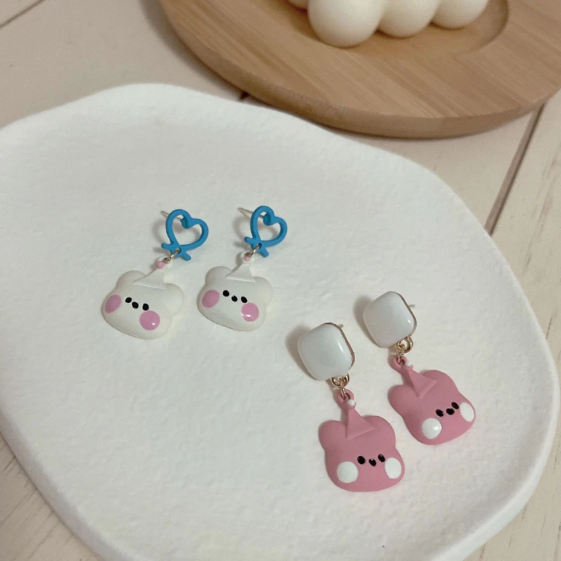 

S925 needle Cute Jewelry Little Bear Earrings Popular Design Hot Selling Enamel White Pink Drop Earrings For Girl Lady Gifts