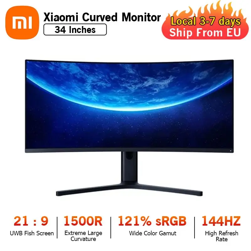Игровой монитор Xiaomi Mi 144 Гц изогнутый 34 дюйма 121% об. экран 21:9 с большой кривизной