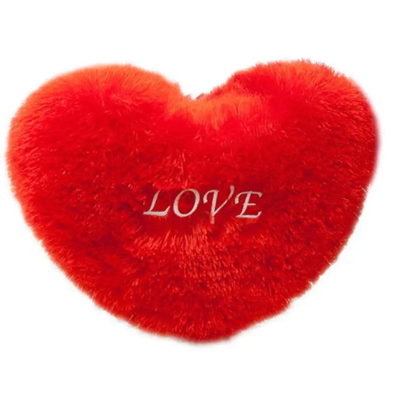 

Red Love Heart Shape Throw Pillow Letters Embroidered Long Fluffy Plush Soft Cushion Pad Sofa Wedding Gift 7 Sizes