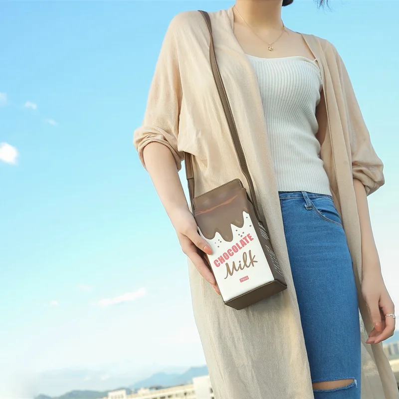 Women Milk Box Cartoon Shoulder Bag Girls Crossbody Bags Phone Bag BHD2