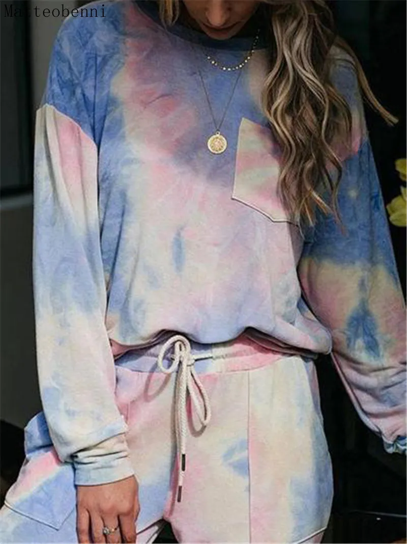 Новинка свободные спортивные костюмы Tie-Dye одежда для отдыха Женский