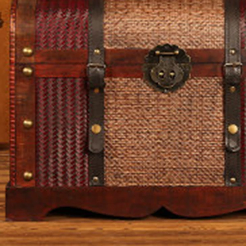 

European Style Handmade Old Wooden Box Treasure Wooden Box Retro Rattan Storage Box Window Decoration