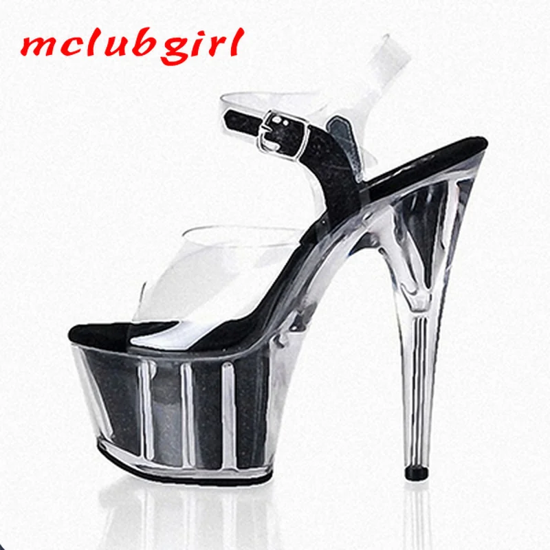 

Mclubgirl 15cm Heels Solid Color Buckle Patent Leather Fish Mouth Sequin Nightclub Glitter Powder Crystal Women's Shoes LYP