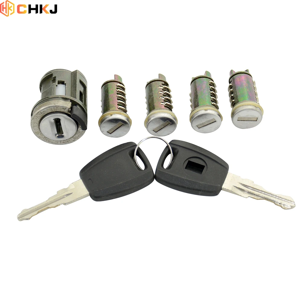 

CHKJ For Fiat Replacement Complete Set Ignition Door Trunk Lock Cylinder With 2 Blade Keys GT15R Blade Car Ignition Lock Set