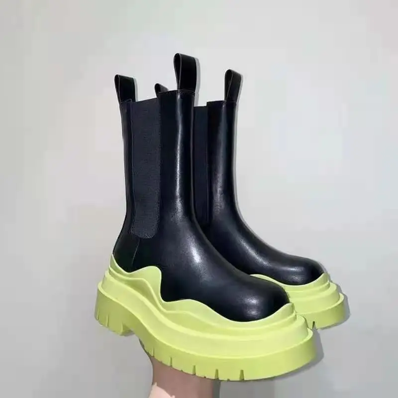 

Women Chelsea boots women boots avocado middle boots PU waterproof nonslip sponge cake bottom warm round toe women shoes