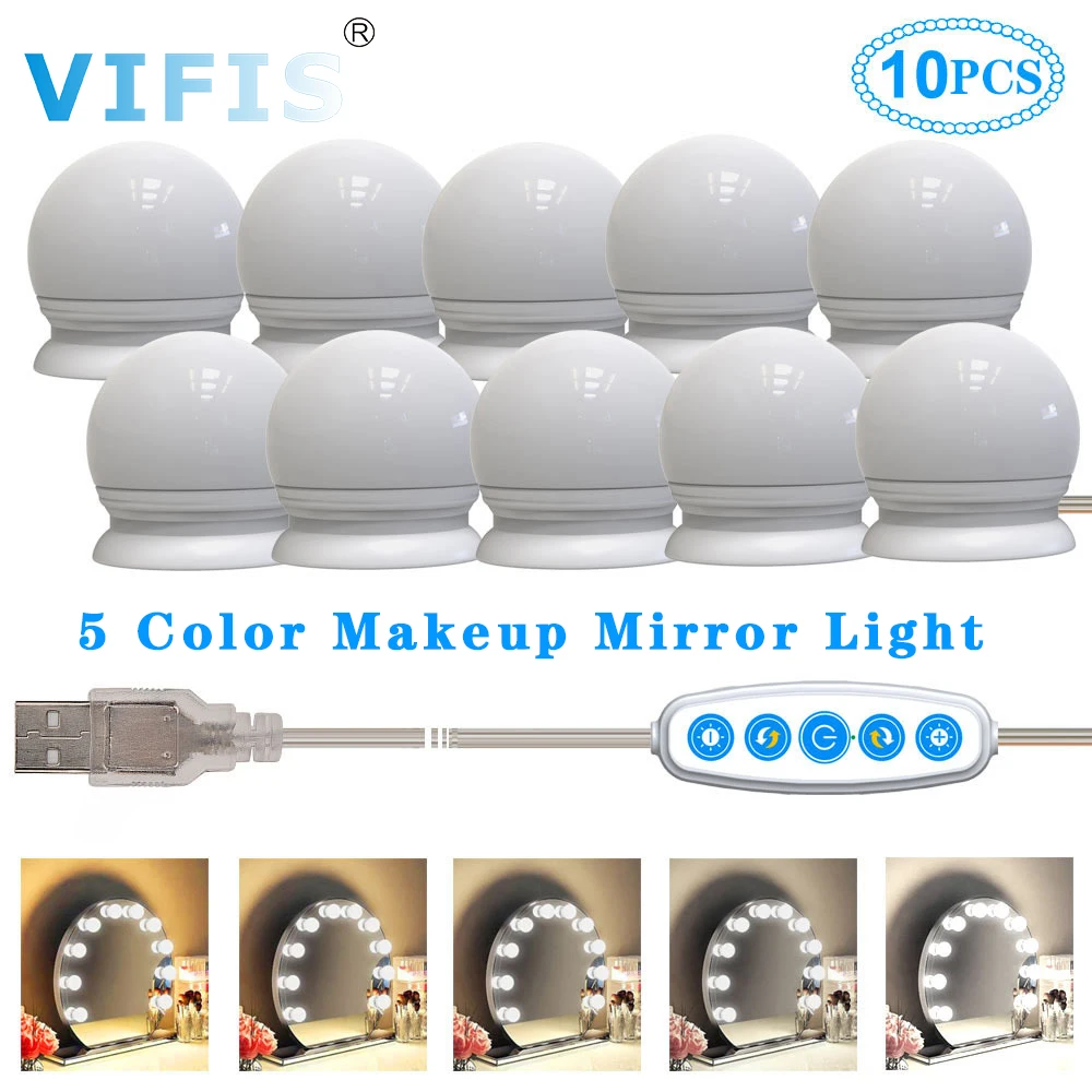 5 цветов плавная регулировка яркости USB светодиодный зеркальный светильник для