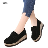 eofk spring autumn women flats suede leather shoes lady female loafers sweet tassel slip ons platform moccasins