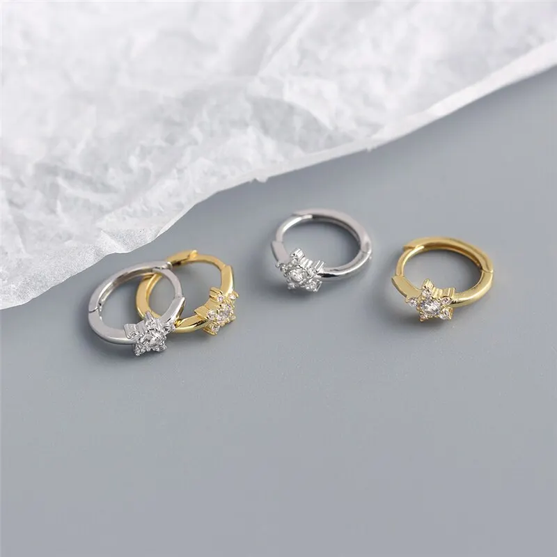 

A00267 Jazaz INS Genuine 925 Sterling Silver Pave Zircon Star Minimalist Ear Buckle for Women Party Charm Jewelry Earrings
