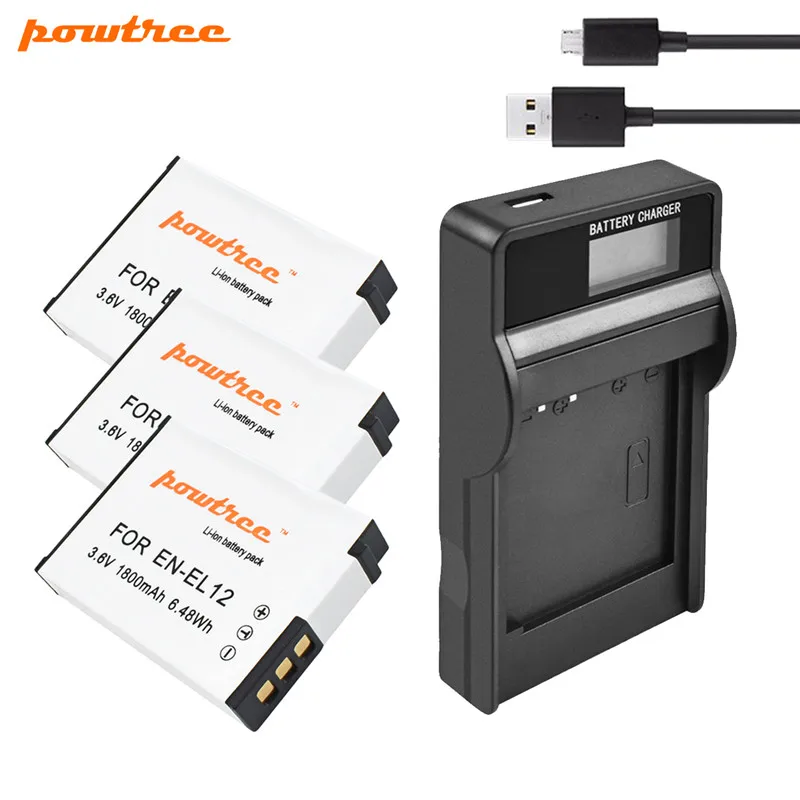3 Battery Charger Powtree 1800 мА/ч, EN-EL12 RU EL12 Батарея+ для Nikon CoolPix S610 S610c S620 S630 S710 S1000pj P300 P310 P330 - Цвет: 3 Battery Charger