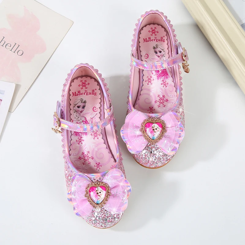 Детские летние туфли с кристаллами Модные балетки милым бантом Эльзы из