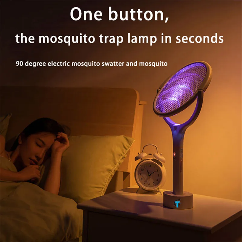 Zapeer-matamoscas el&eacute;ctrico 5 en 1 de 3000V, l&aacute;mpara LED recargable por USB, trampa para mosquitos, raqueta antiinsectos, para verano-0