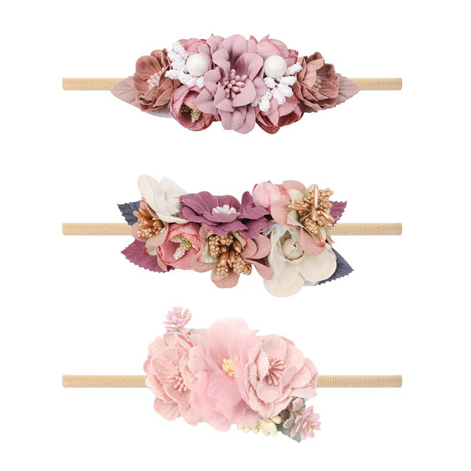 

3 шт., эластичная повязка на голову для новорожденных, с искусственным цветком
