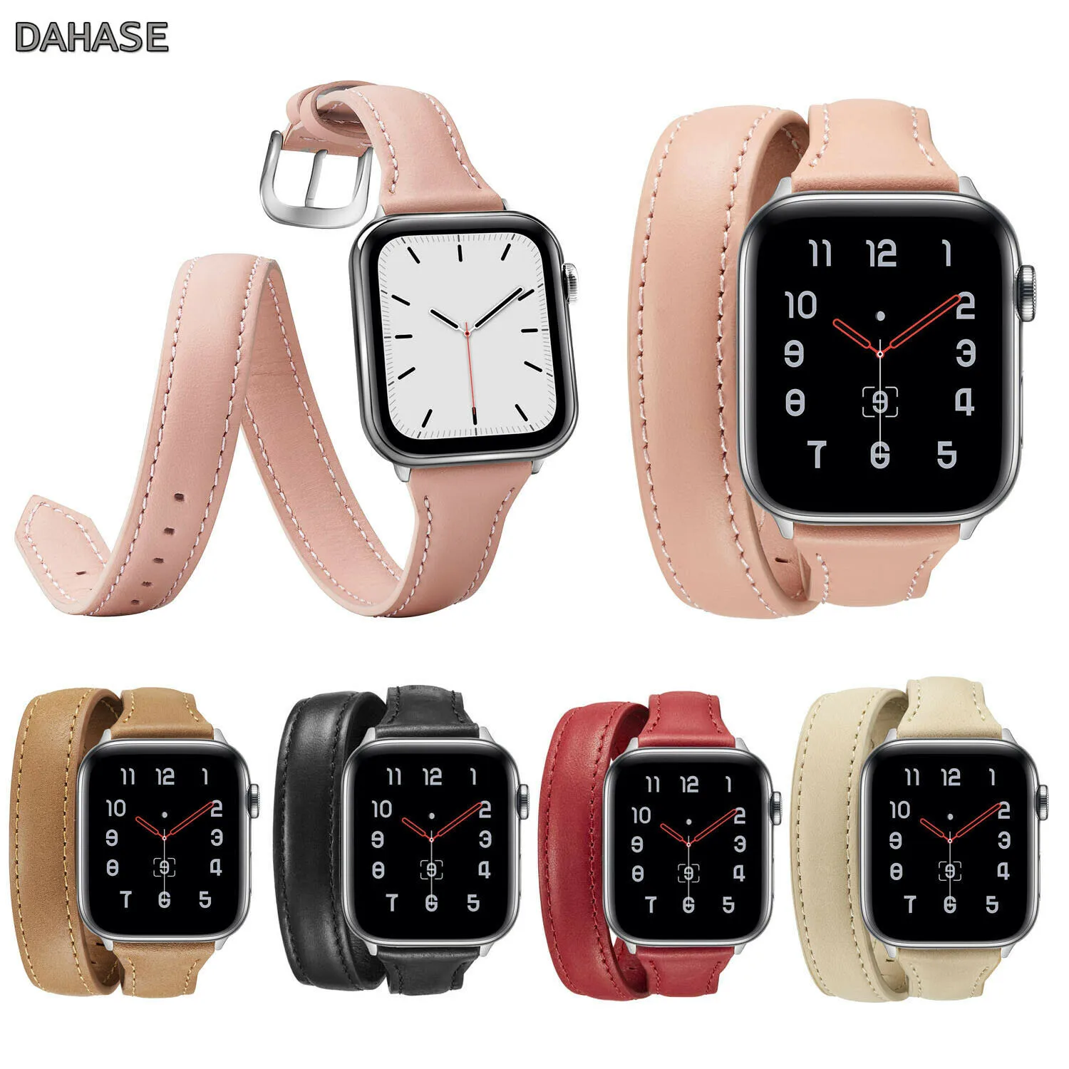 Ремешок двойной для Apple Watch Band Series 6 SE 5 4 браслет из натуральной кожи iWatch 3 2 1 42 мм 38 40