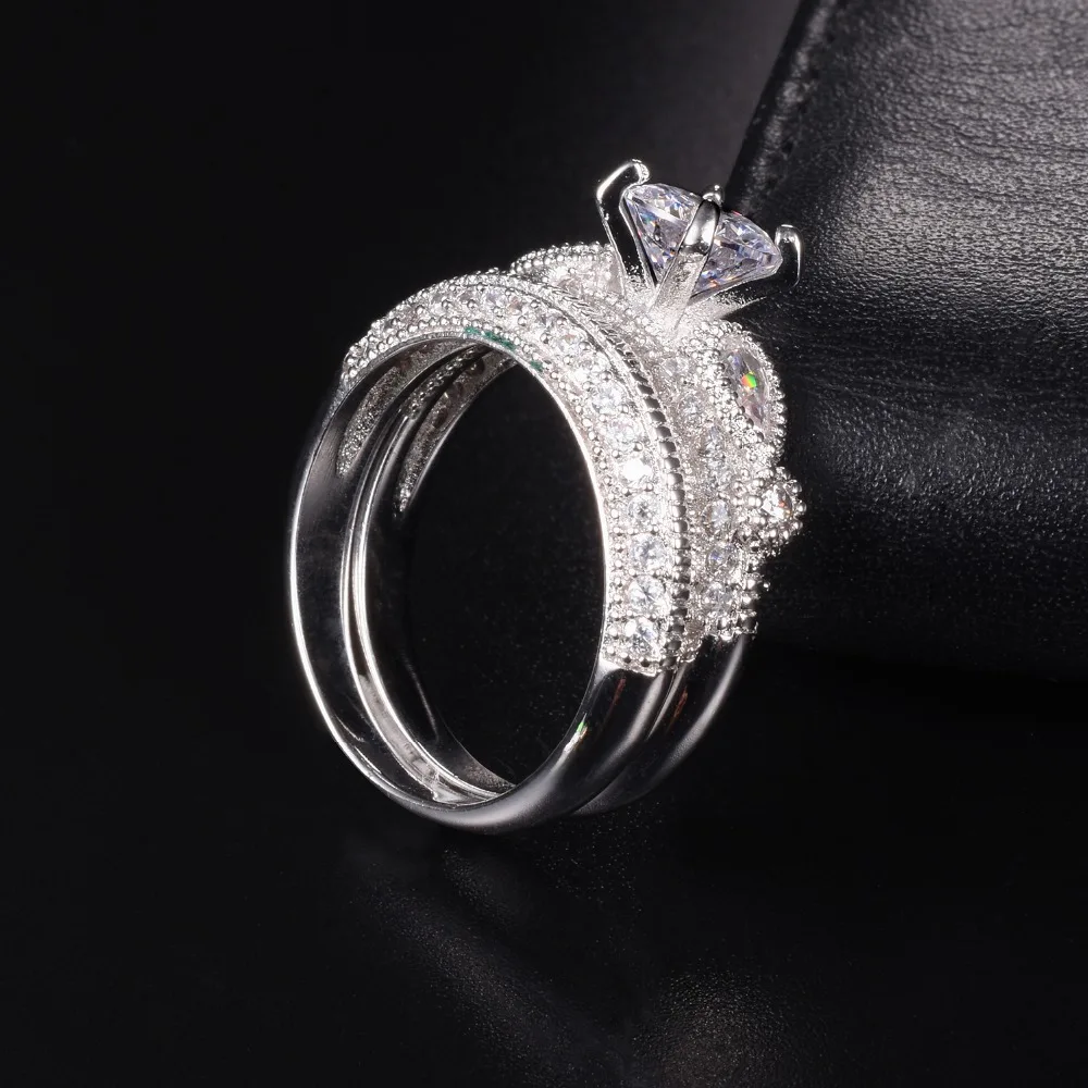 Роскошные Дракон четыре когти 1.2ct Имитация бриллиантовое кольцо 2 в 1 твердая 925