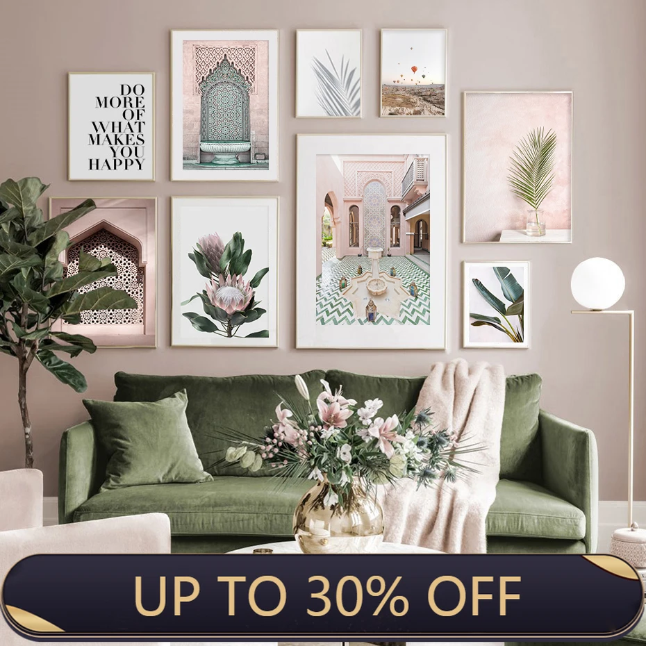 Мозаичный марокканский фонтан с протеями и зелеными растениями, постер на холсте, живопись на стене, картина, декор для гостиной и дома.