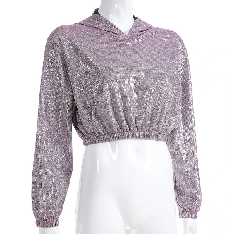 Блестящие Harajuku худи укороченный шикарный Повседневный женские толстовки с